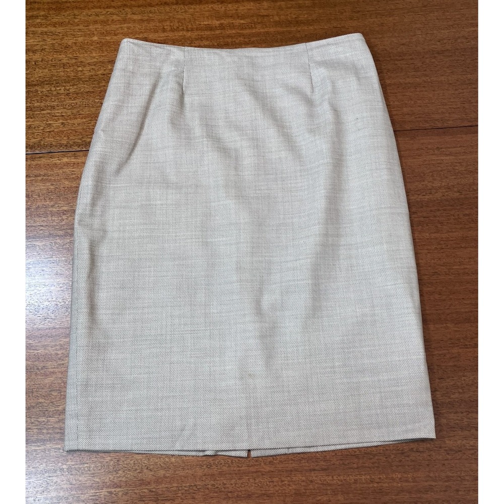 Brooks Brothers Loro Piana Italian Fabric Pencil Skirt Beige White Size 6 Preppy